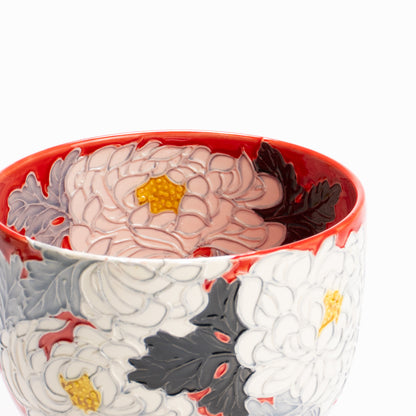 抹茶碗　朱交趾"白菊"　一如 KOTOPOTTER