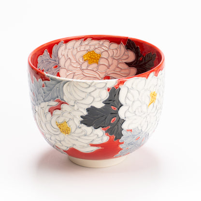 抹茶碗　朱交趾"白菊"　一如 KOTOPOTTER