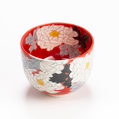 抹茶碗　朱交趾"白菊"　一如 KOTOPOTTER