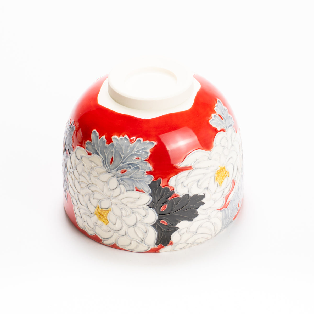 抹茶碗　朱交趾"白菊"　一如 KOTOPOTTER