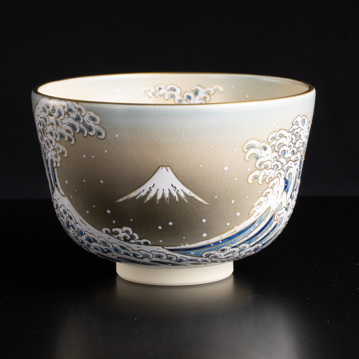 抹茶碗　浪裏に富士　善昇 - Handcrafted Japanese pottery from Kyoto - Kyo ware / Kiyomizu ware.