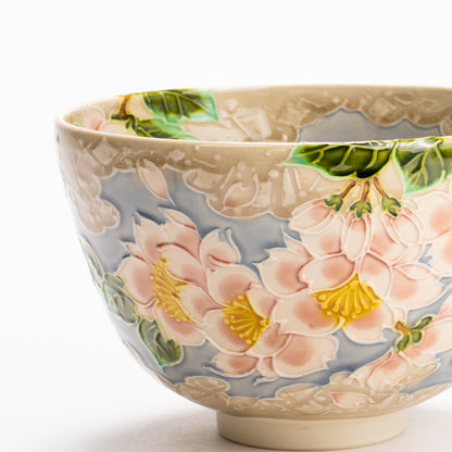 抹茶碗　淡紫交趾"桜に雲"　一如 KOTOPOTTER