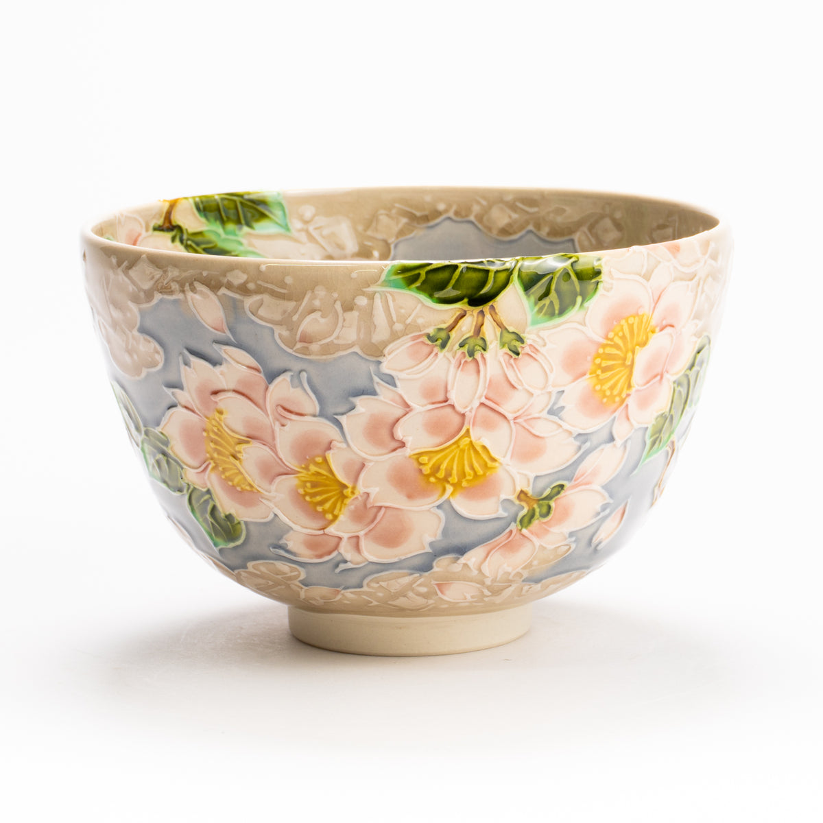抹茶碗　淡紫交趾"桜に雲"　一如 KOTOPOTTER