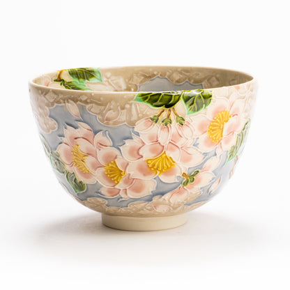 抹茶碗　淡紫交趾"桜に雲"　一如 KOTOPOTTER