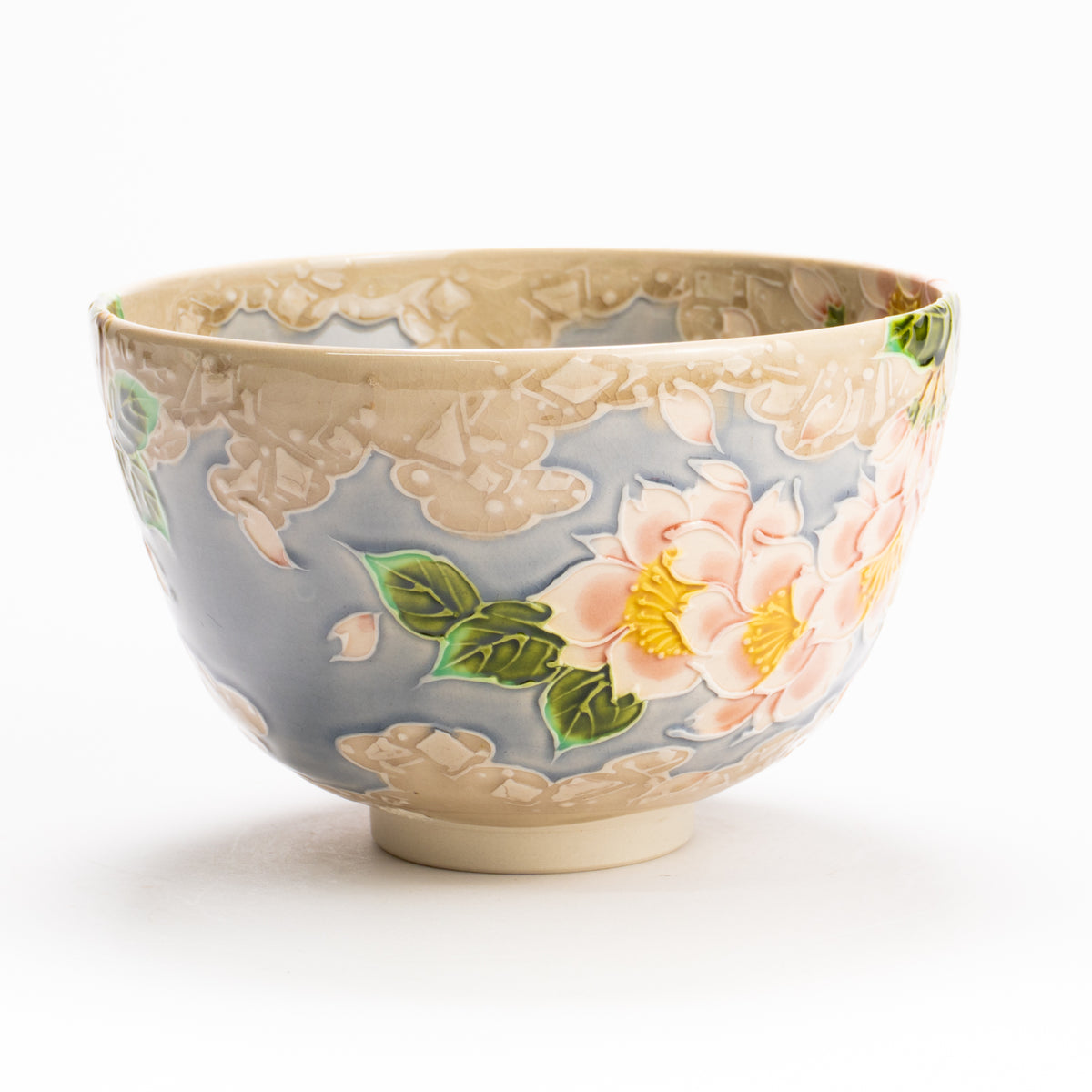 抹茶碗　淡紫交趾"桜に雲"　一如 KOTOPOTTER