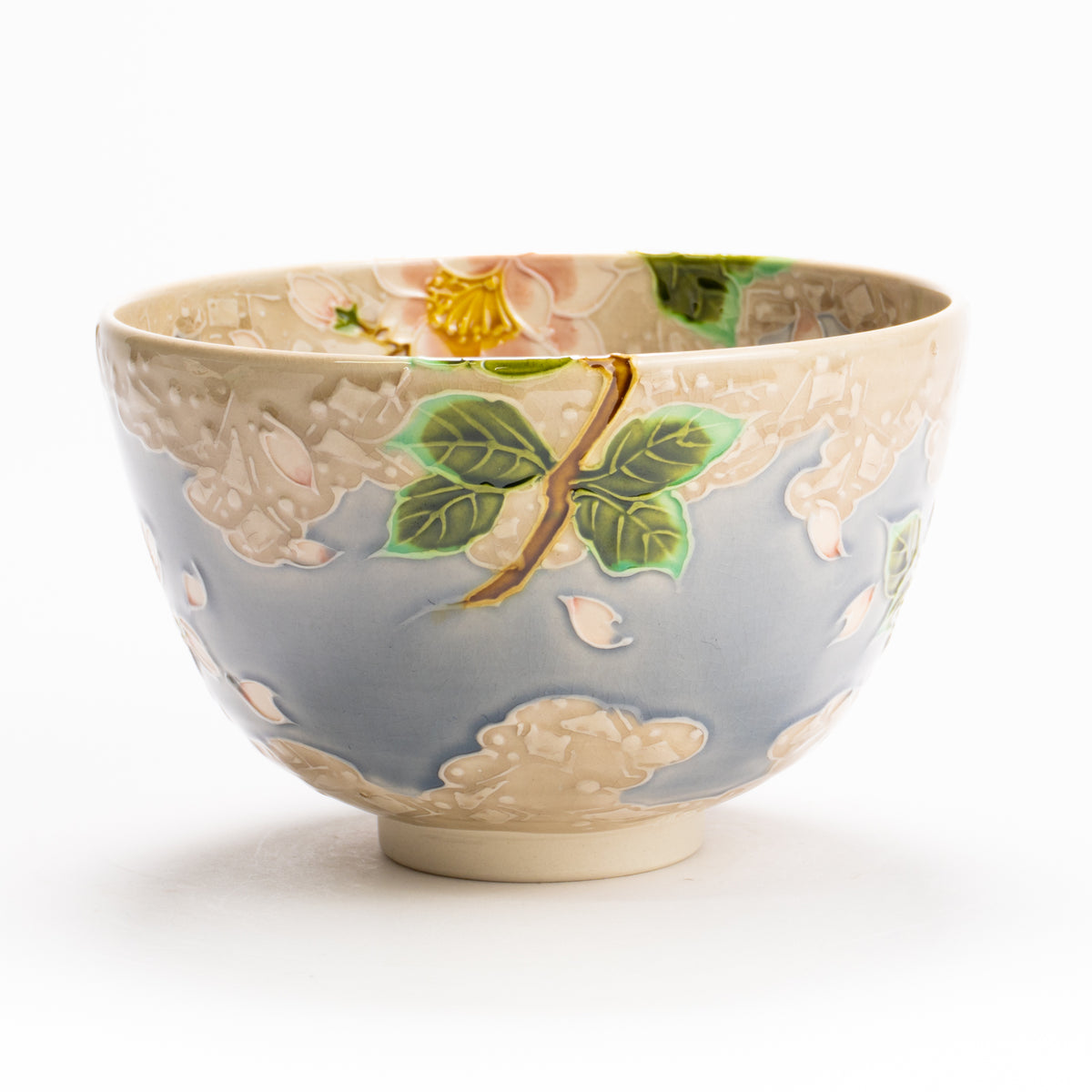 抹茶碗　淡紫交趾"桜に雲"　一如 KOTOPOTTER