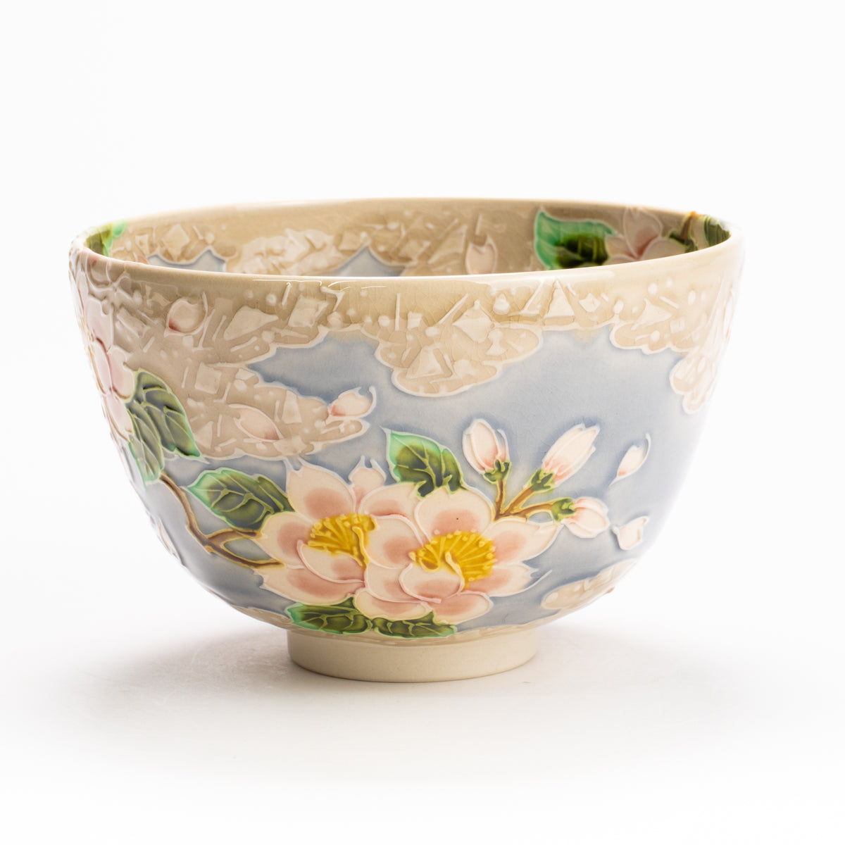 抹茶碗　淡紫交趾"桜に雲"　一如 KOTOPOTTER