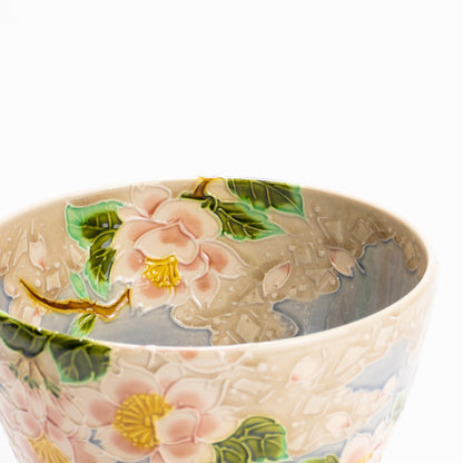 抹茶碗　淡紫交趾"桜に雲"　一如 KOTOPOTTER