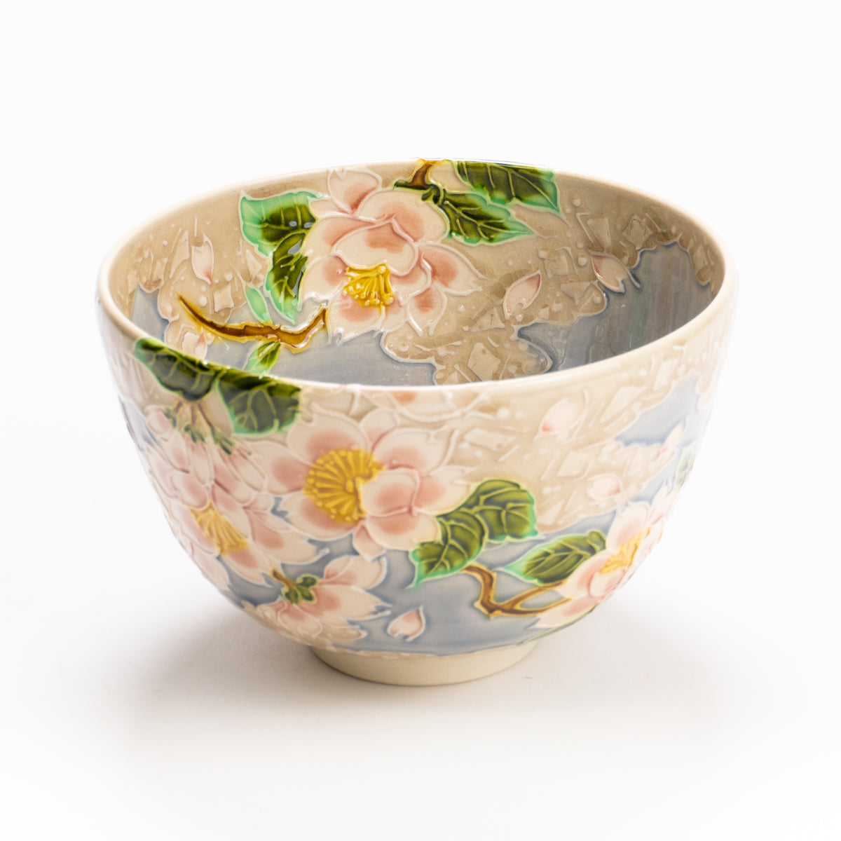 抹茶碗　淡紫交趾"桜に雲"　一如 KOTOPOTTER