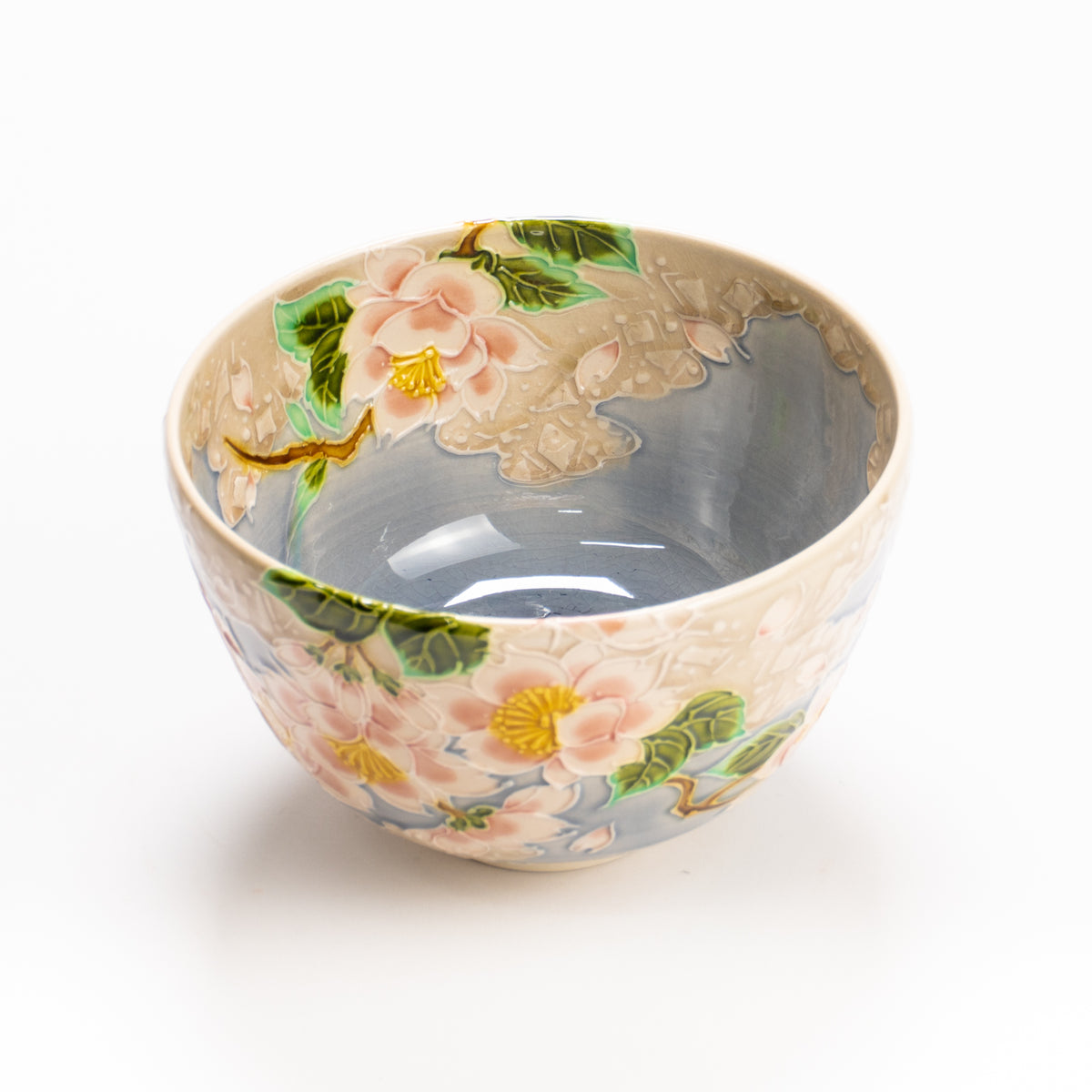 抹茶碗　淡紫交趾"桜に雲"　一如 KOTOPOTTER