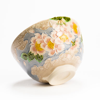 抹茶碗　淡紫交趾"桜に雲"　一如 KOTOPOTTER