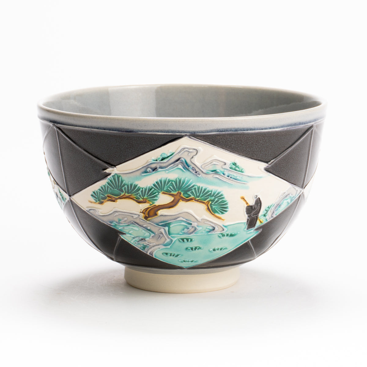 抹茶碗　紫交趾"松皮菱紋 山水図"　一如 KOTOPOTTER