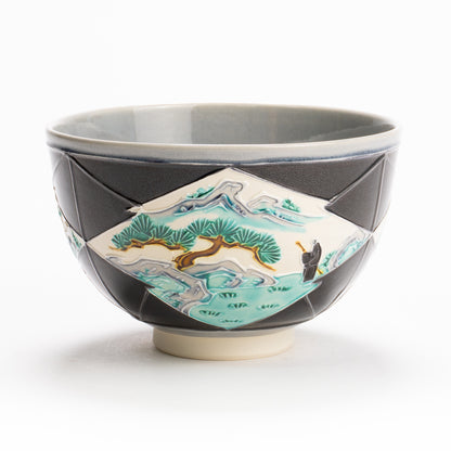 抹茶碗　紫交趾"松皮菱紋 山水図"　一如 KOTOPOTTER