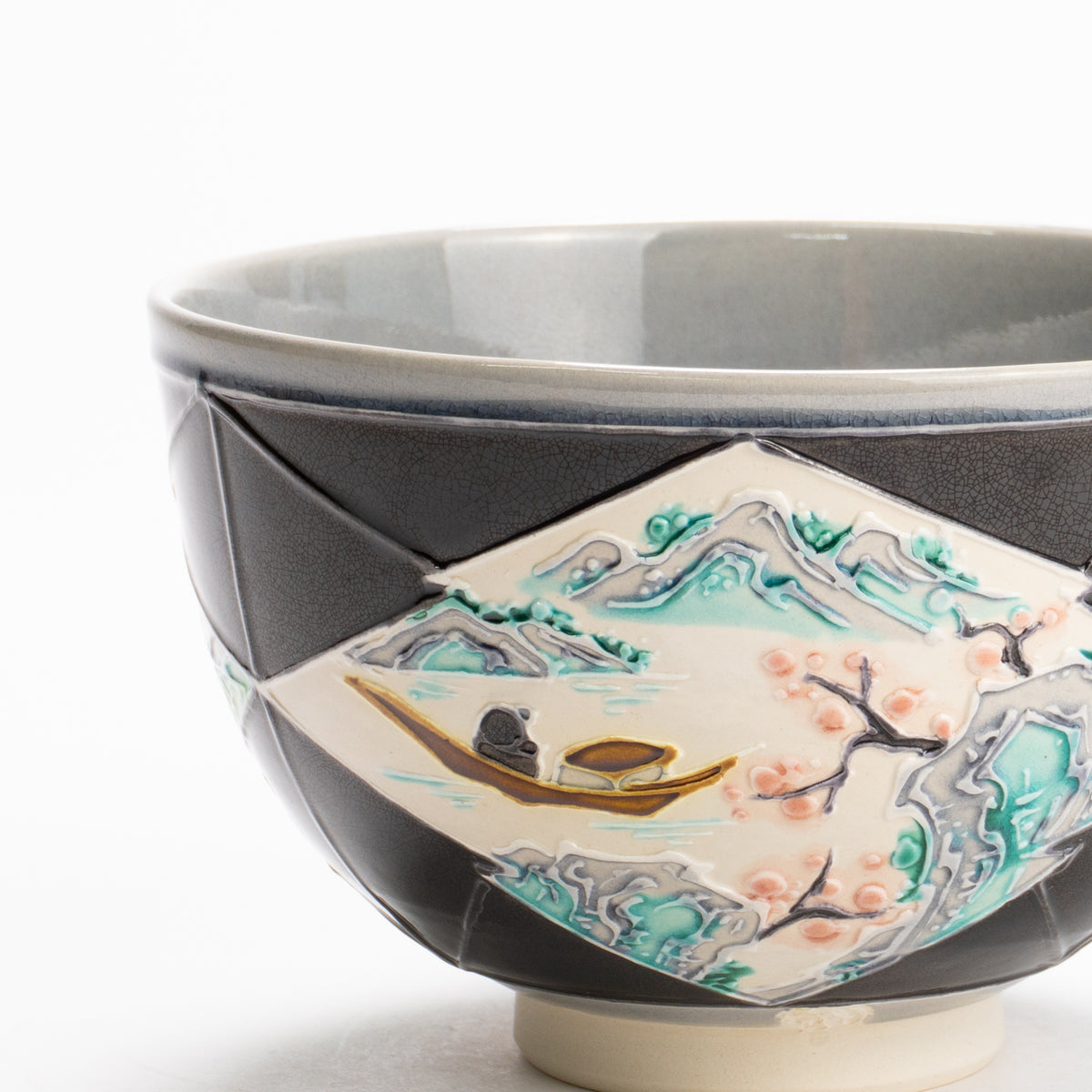 抹茶碗　紫交趾"松皮菱紋 山水図"　一如 KOTOPOTTER