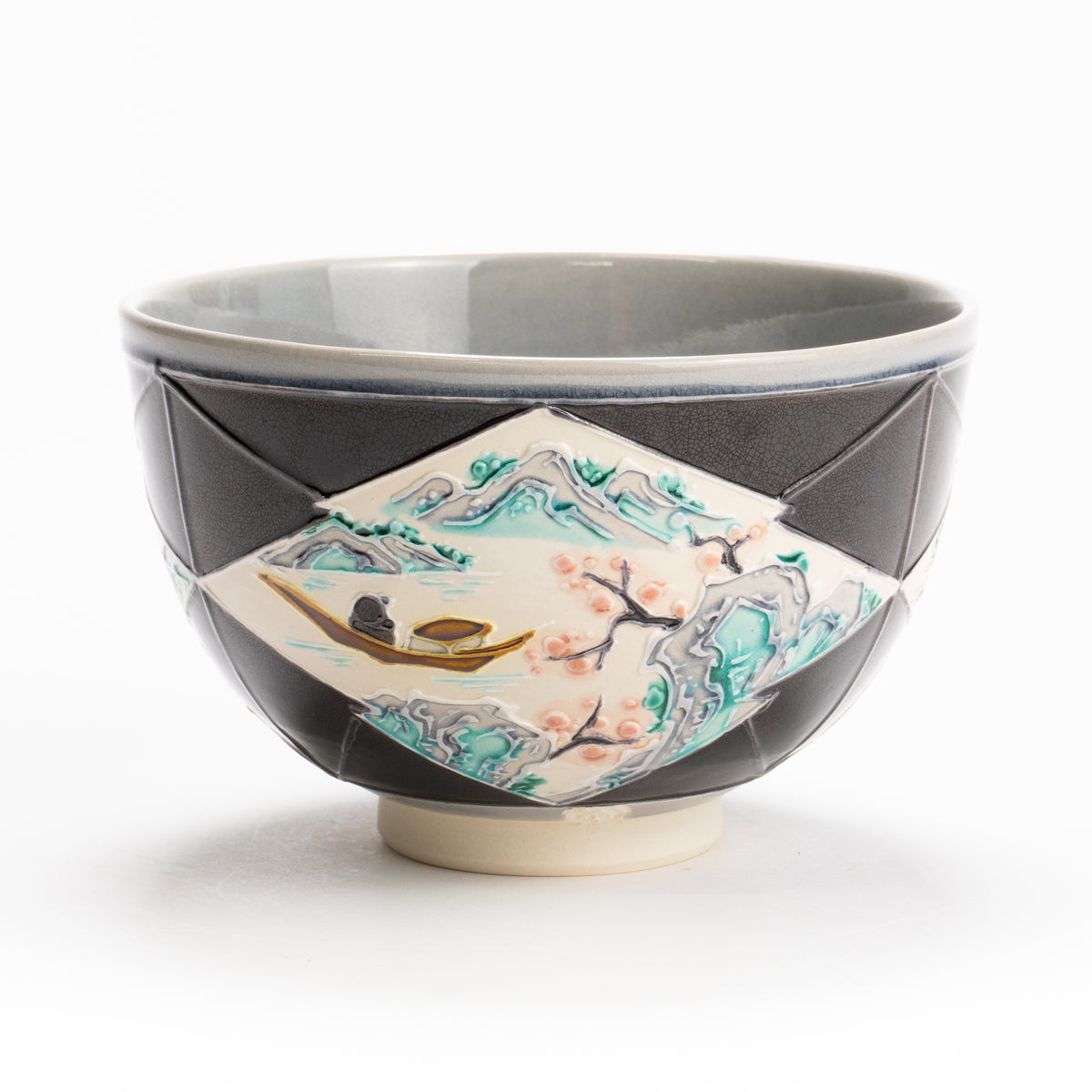 抹茶碗　紫交趾"松皮菱紋 山水図"　一如 KOTOPOTTER
