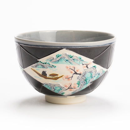 抹茶碗　紫交趾"松皮菱紋 山水図"　一如 KOTOPOTTER