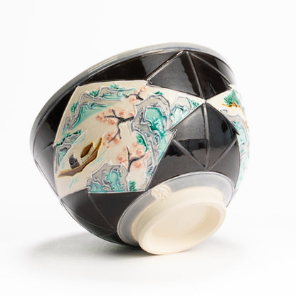 抹茶碗　紫交趾"松皮菱紋 山水図"　一如 KOTOPOTTER