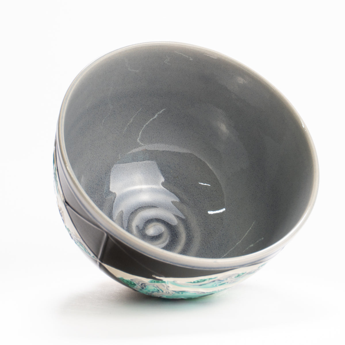 抹茶碗　紫交趾"松皮菱紋 山水図"　一如 KOTOPOTTER