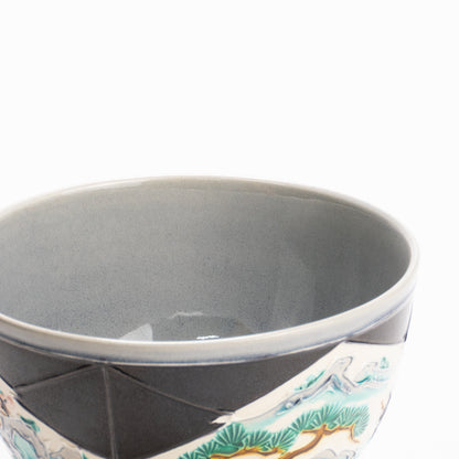 抹茶碗　紫交趾"松皮菱紋 山水図"　一如 KOTOPOTTER