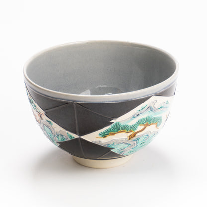 抹茶碗　紫交趾"松皮菱紋 山水図"　一如 KOTOPOTTER