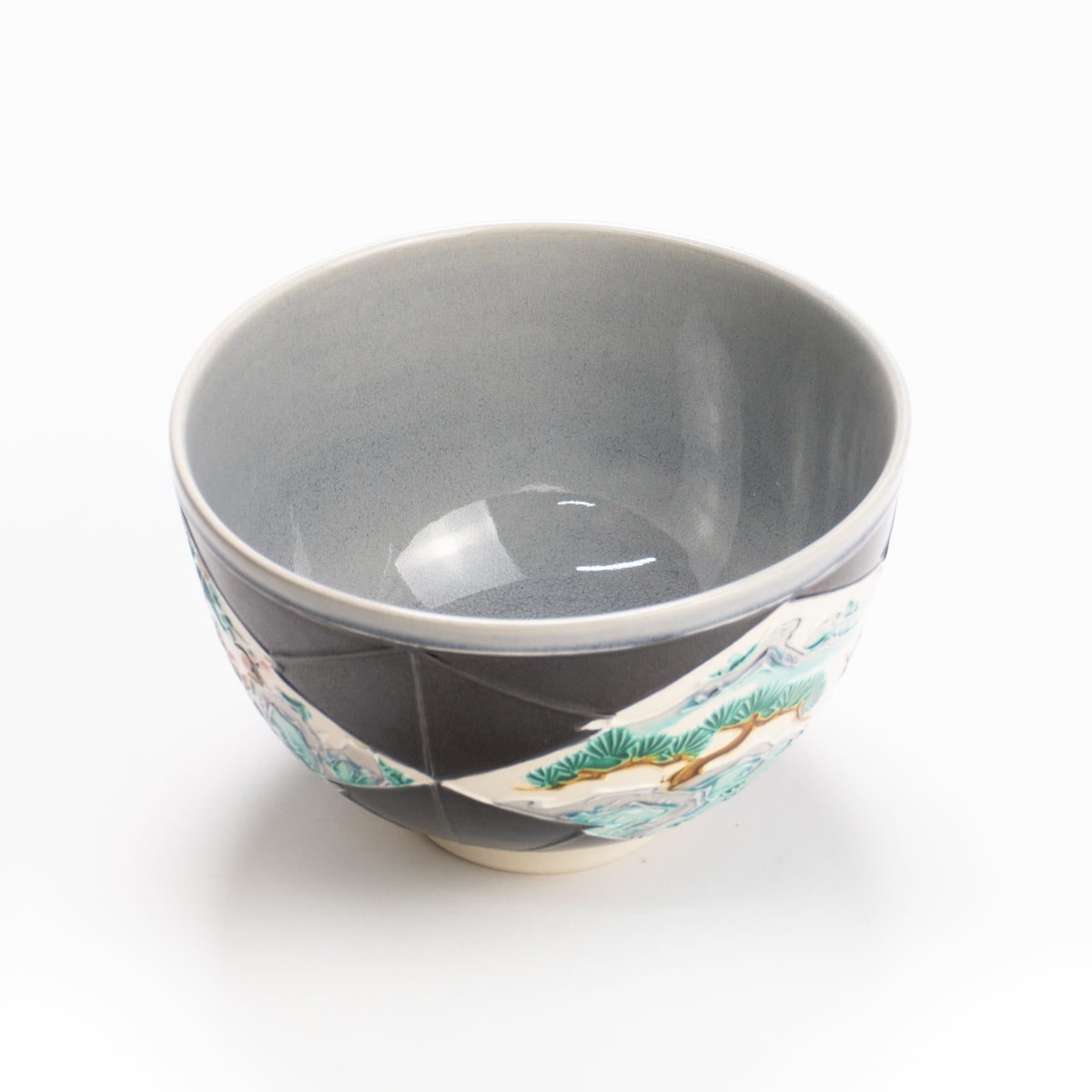 抹茶碗　紫交趾"松皮菱紋 山水図"　一如 KOTOPOTTER