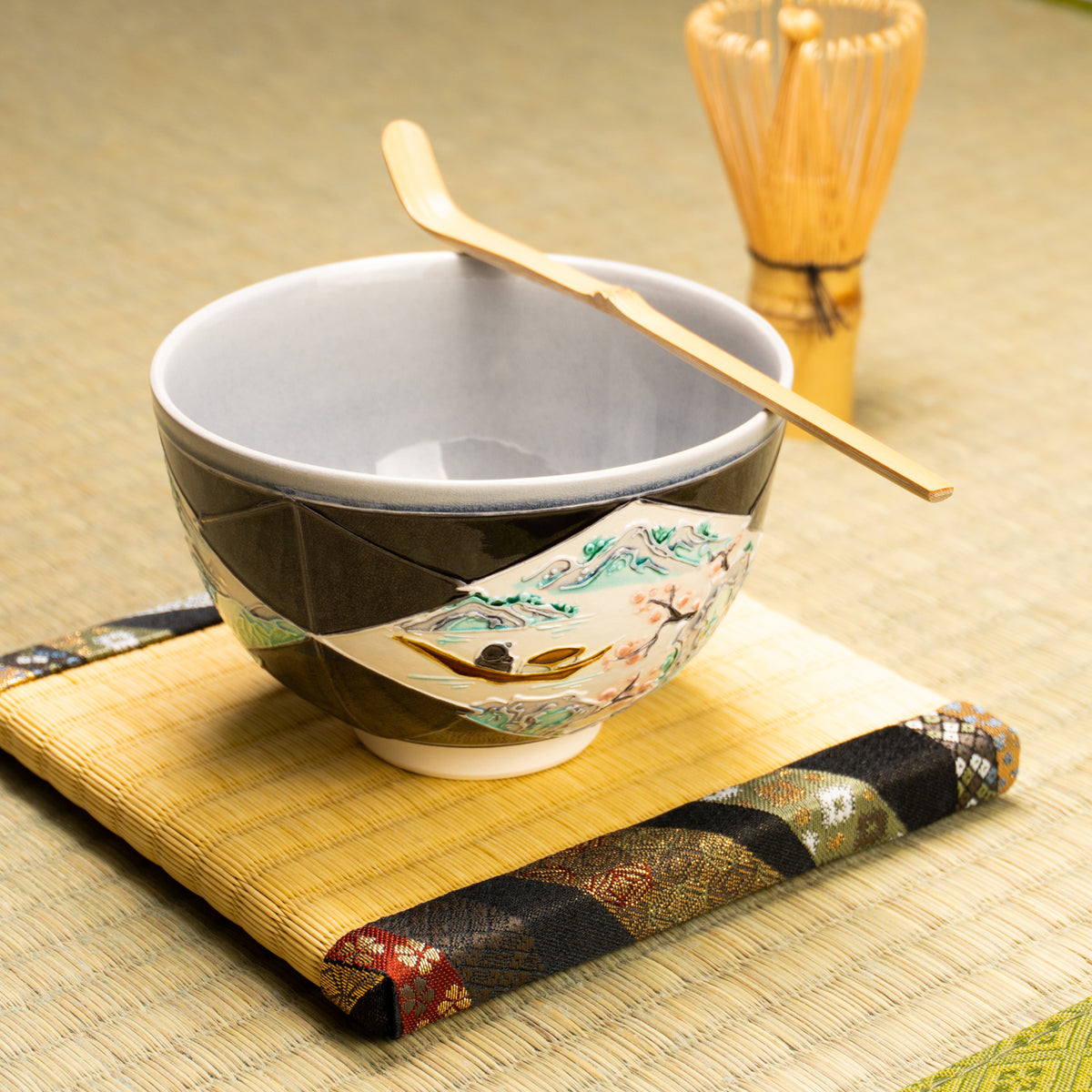 抹茶碗　紫交趾"松皮菱紋 山水図"　一如 KOTOPOTTER