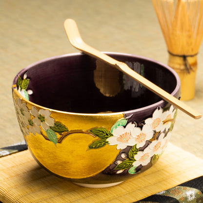 抹茶碗　紫交趾"桜に月"　一如 KOTOPOTTER
