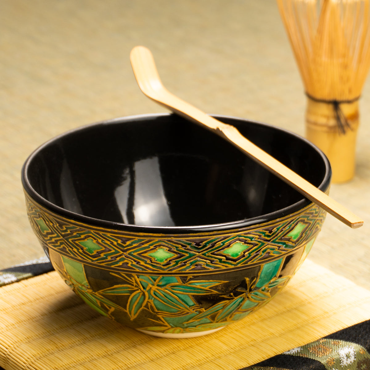 抹茶碗　紫交趾"竹林"　一如 KOTOPOTTER