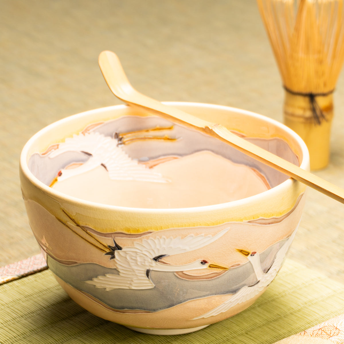 抹茶碗　桃交趾"朝焼け"　一如 KOTOPOTTER