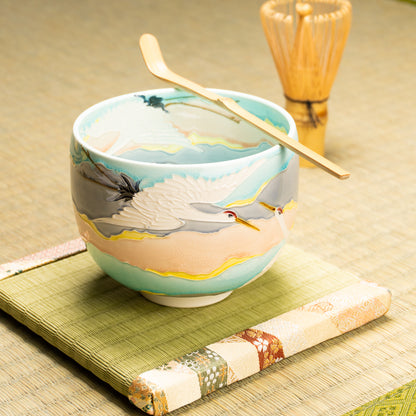 抹茶碗　淡青交趾"朝焼け"　一如 KOTOPOTTER