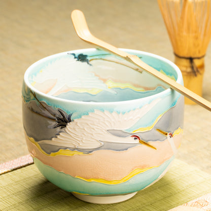 抹茶碗　淡青交趾"朝焼け"　一如 KOTOPOTTER