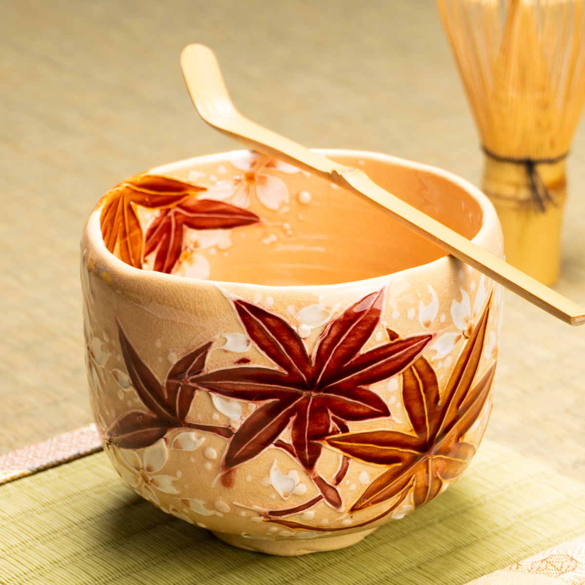 抹茶碗　桃交趾"雲錦"　一如 KOTOPOTTER
