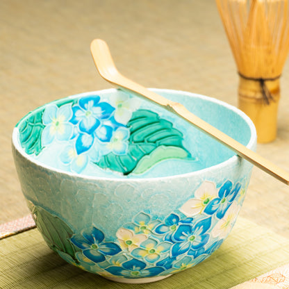 抹茶碗　淡青交趾"紫陽花"　一如 KOTOPOTTER