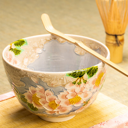 抹茶碗　淡紫交趾"桜に雲"　一如 KOTOPOTTER