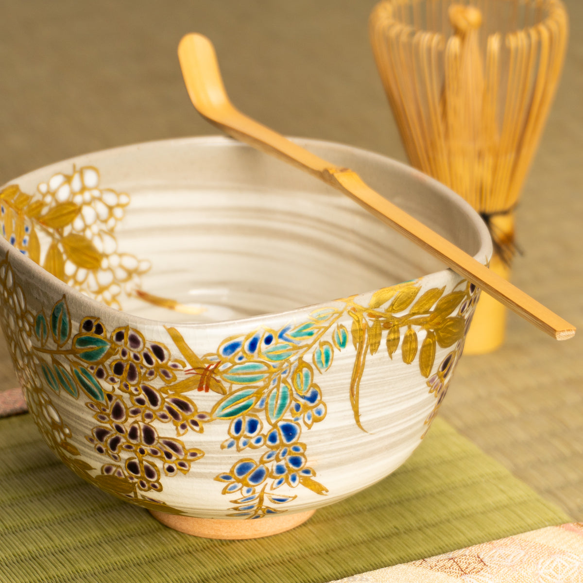 抹茶碗　四方形 藤の絵　宮川香林 KOTOPOTTER