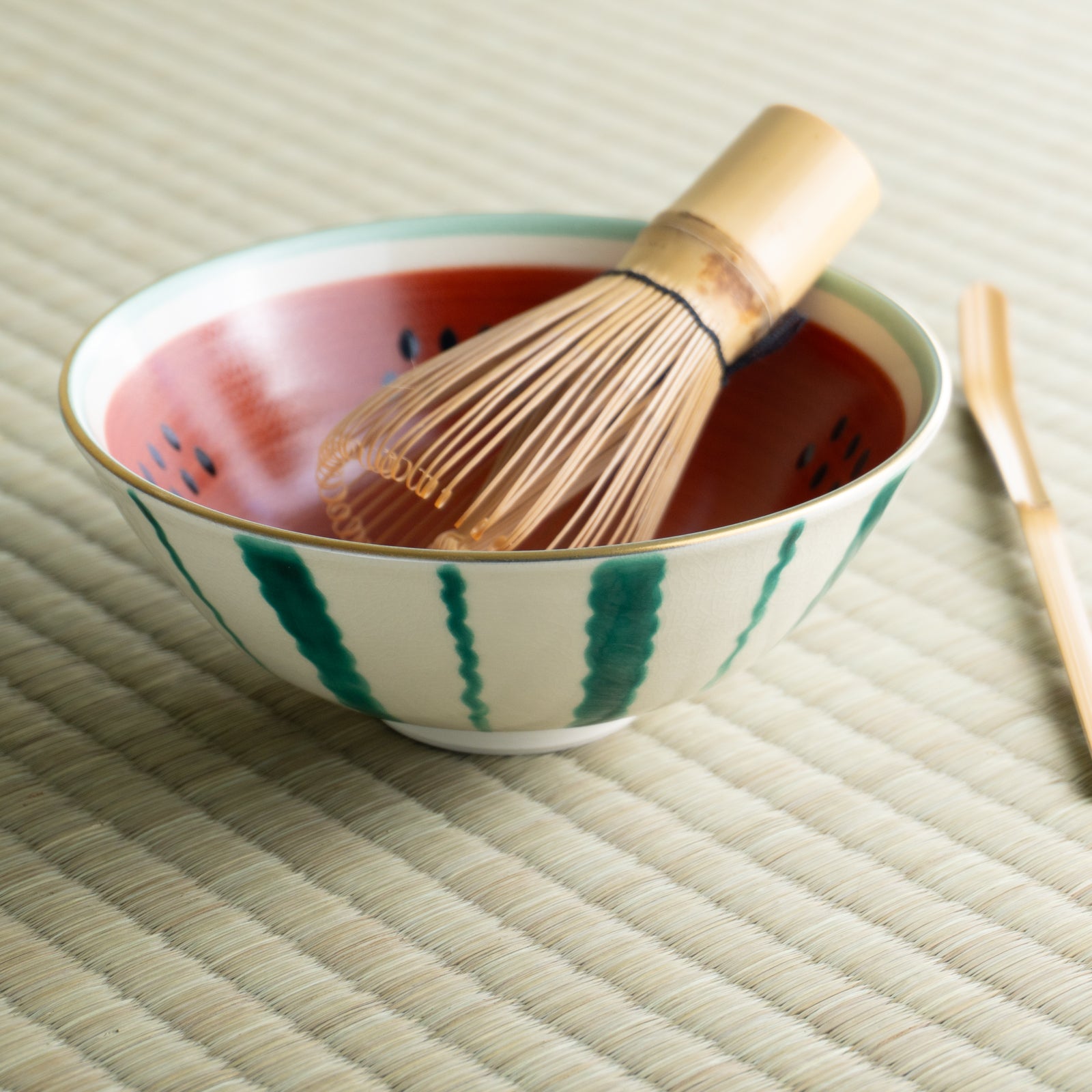 【清水焼】抹茶碗　スイカ(赤)　宝泉 KOTOPOTTER