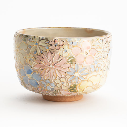 抹茶碗　色絵金彩 花詰　俊山窯 KOTOPOTTER