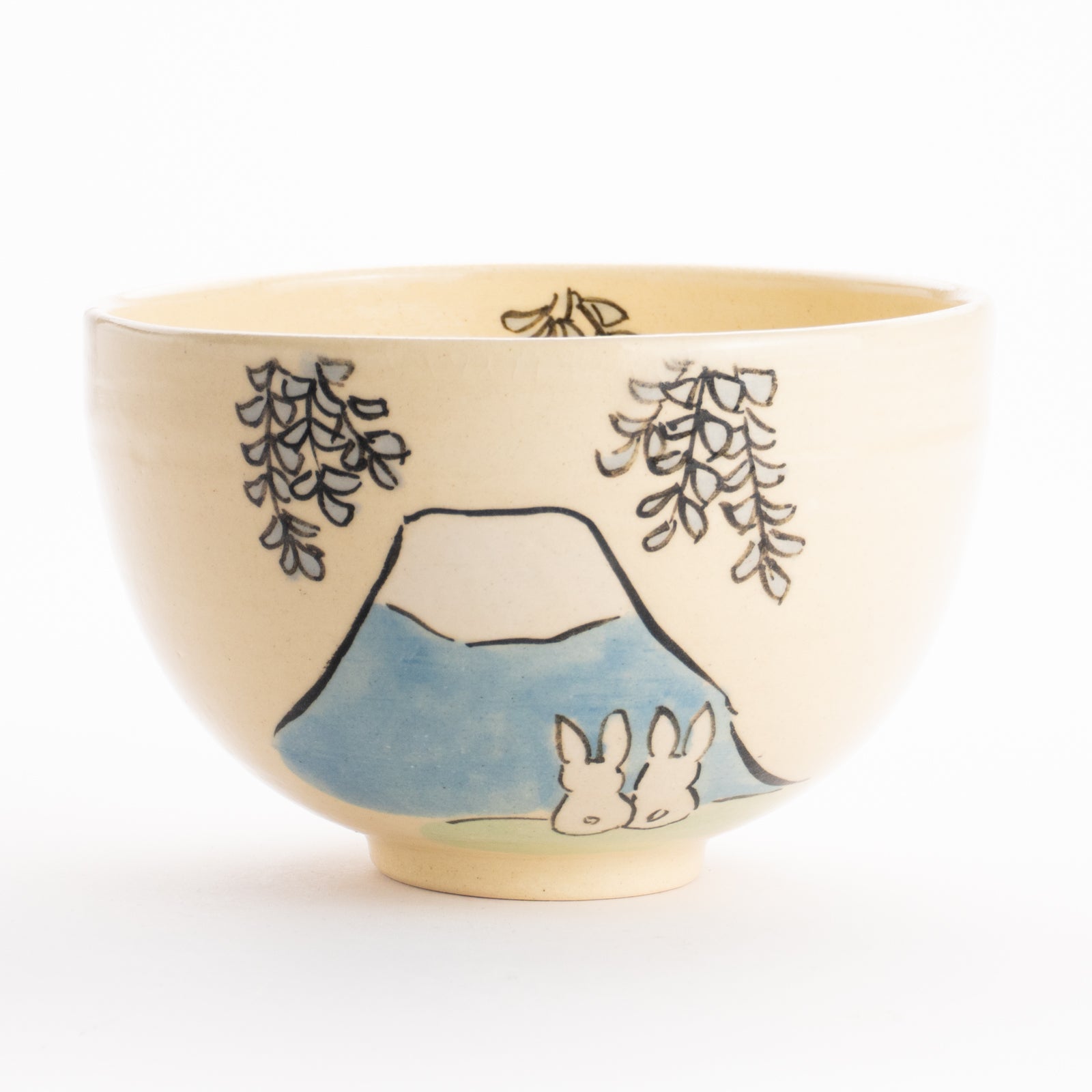 抹茶碗　仲良し猫「富士山と桜」　工房咲楽 KOTOPOTTER