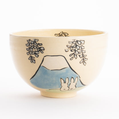 抹茶碗　仲良し猫「富士山と桜」　工房咲楽 KOTOPOTTER