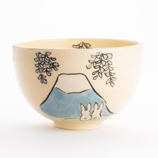 抹茶碗　仲良し猫「富士山と桜」　工房咲楽 KOTOPOTTER