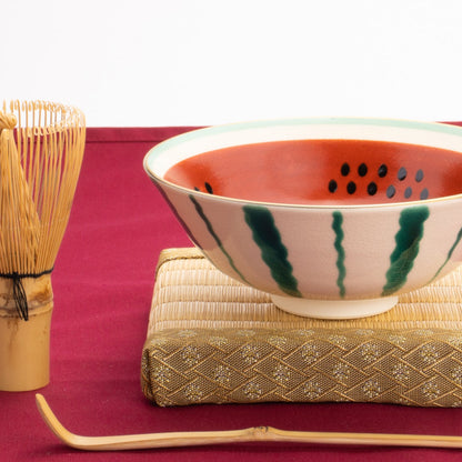 抹茶碗　スイカ(赤)　亨 - Handcrafted Japanese pottery from Kyoto - Kyo ware / Kiyomizu ware.