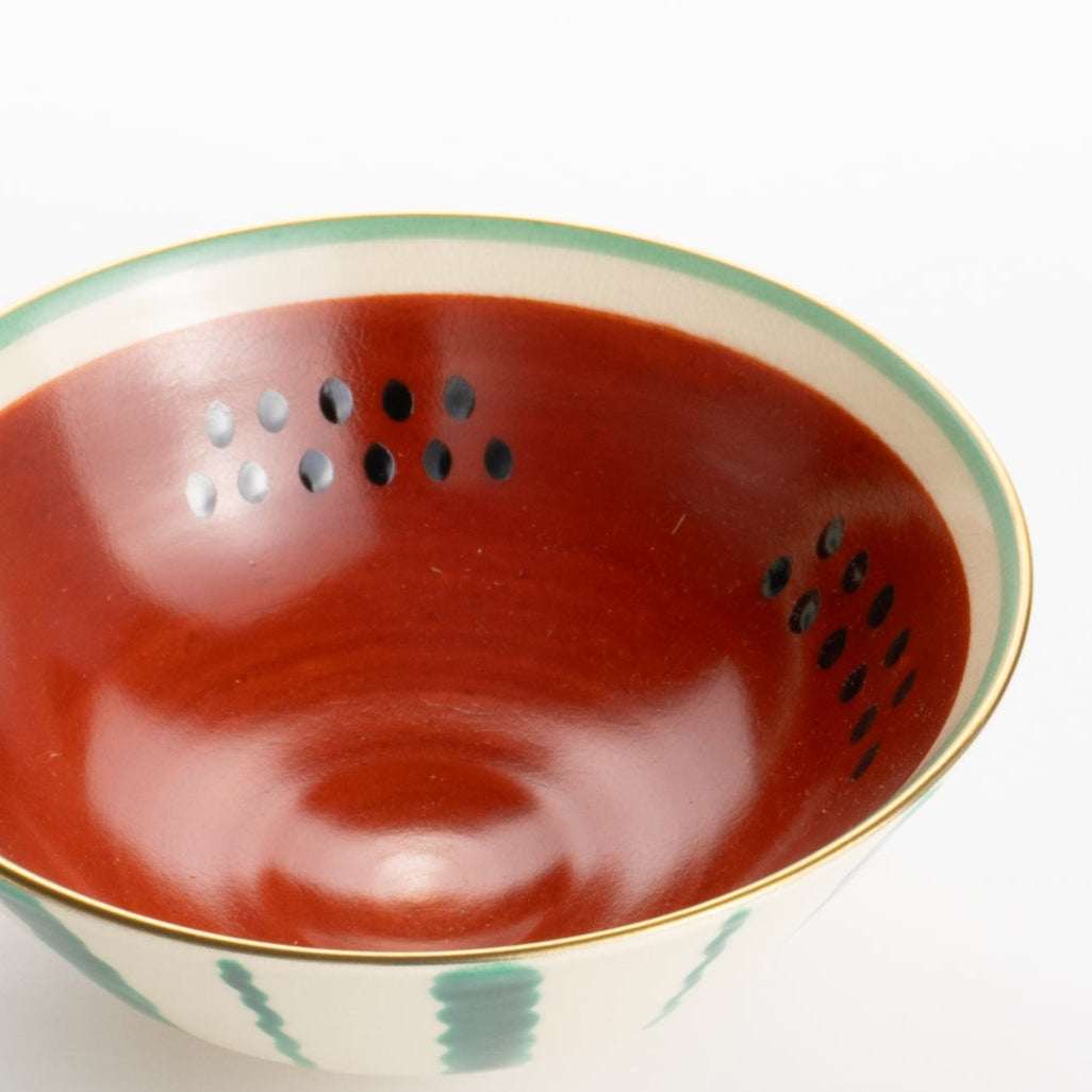 抹茶碗　スイカ(赤)　亨 - Handcrafted Japanese pottery from Kyoto - Kyo ware / Kiyomizu ware.