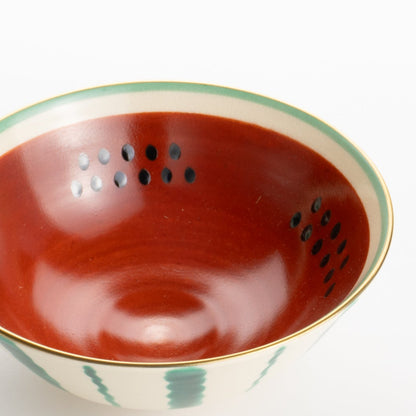 抹茶碗　スイカ(赤)　亨 - Handcrafted Japanese pottery from Kyoto - Kyo ware / Kiyomizu ware.
