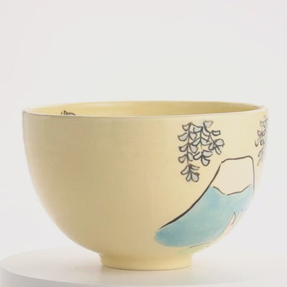 抹茶碗　仲良しうさぎ「富士山と藤」　工房咲楽