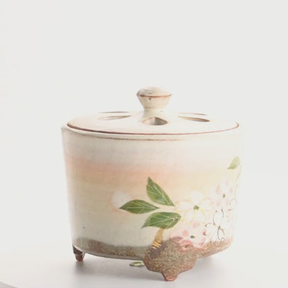 【清水焼】香炉　桜　俊山窯