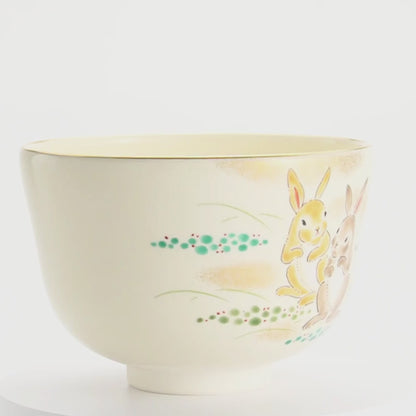 抹茶碗　仲良しウサギ　陶楽