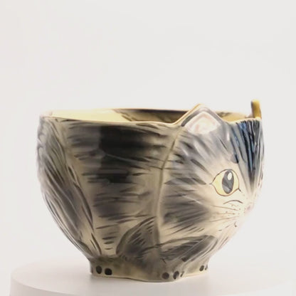 抹茶碗　黒猫　良二