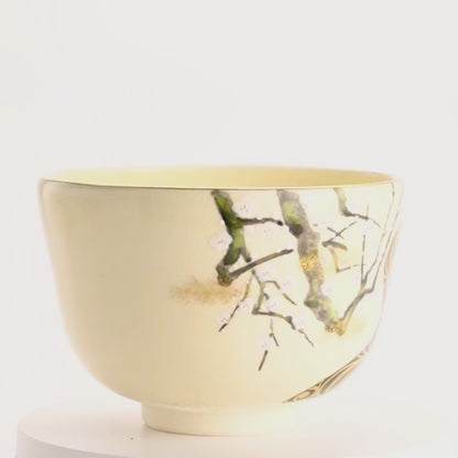 抹茶碗　光琳 紅白梅流水　陶楽