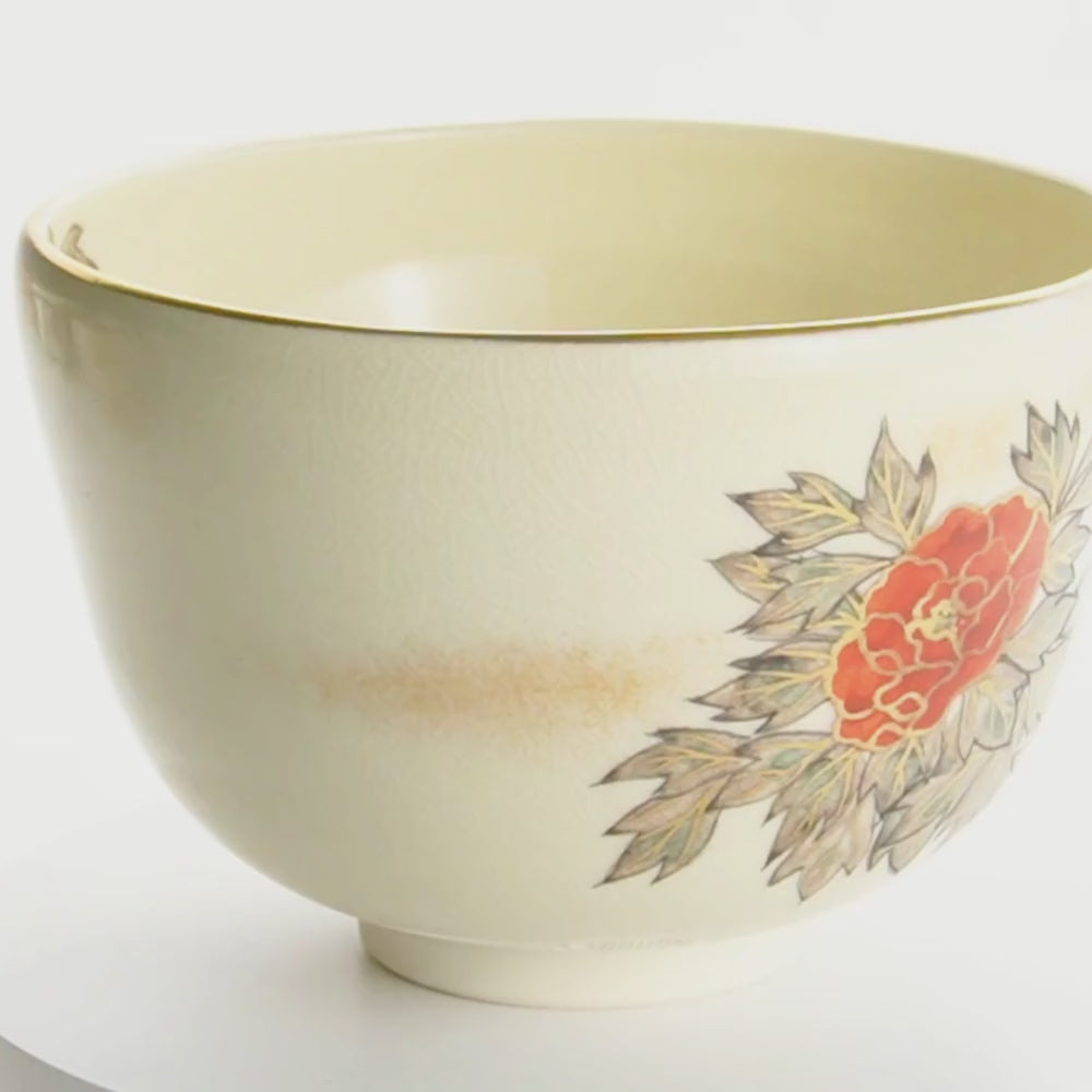 Matcha Bowl – Polychrome Rimpa Peony by Zenshō| Kyoto traditional
