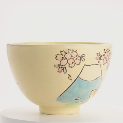 抹茶碗　仲良し猫「富士山と桜」　工房咲楽